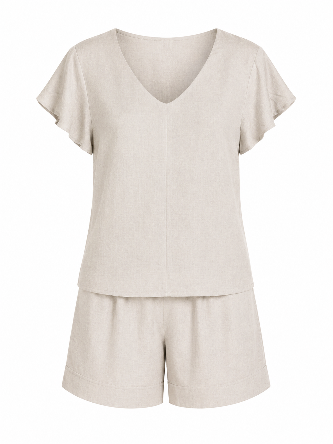 Women linen three-piece lounge set-beige