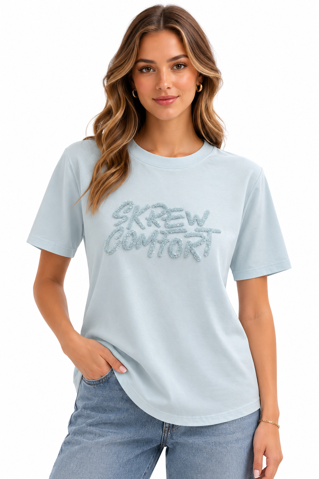 Sky blue sequin comfort t-shirt