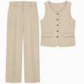 Beige Tailored Vest and Wide-Leg Trouser Set