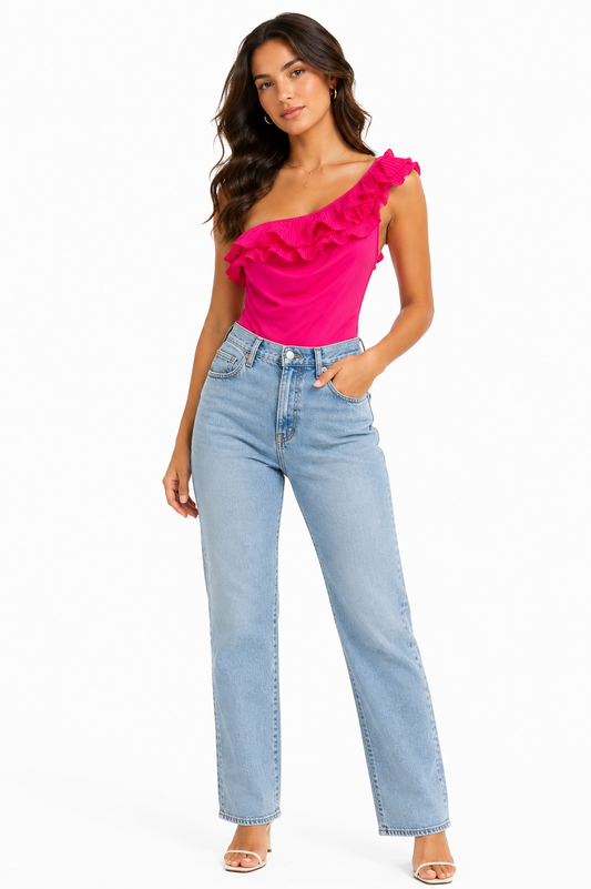 Fuchsia one-piece ruffle swimsuit