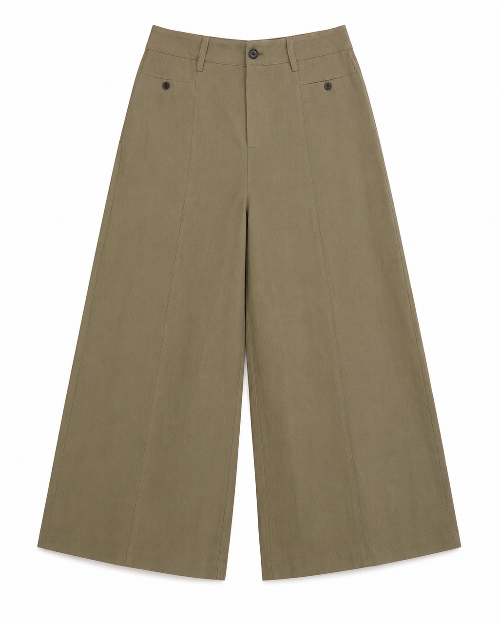 Khaki high-waisted wide-leg culotte pants