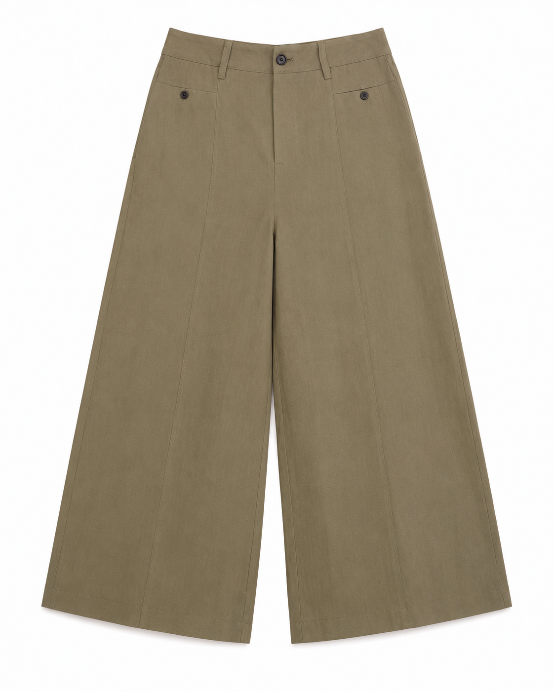 Khaki high-waisted wide-leg culotte pants