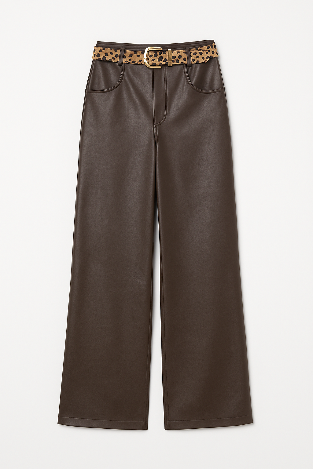 Faux Leather Wide-Leg Pants With Contrast Belt
