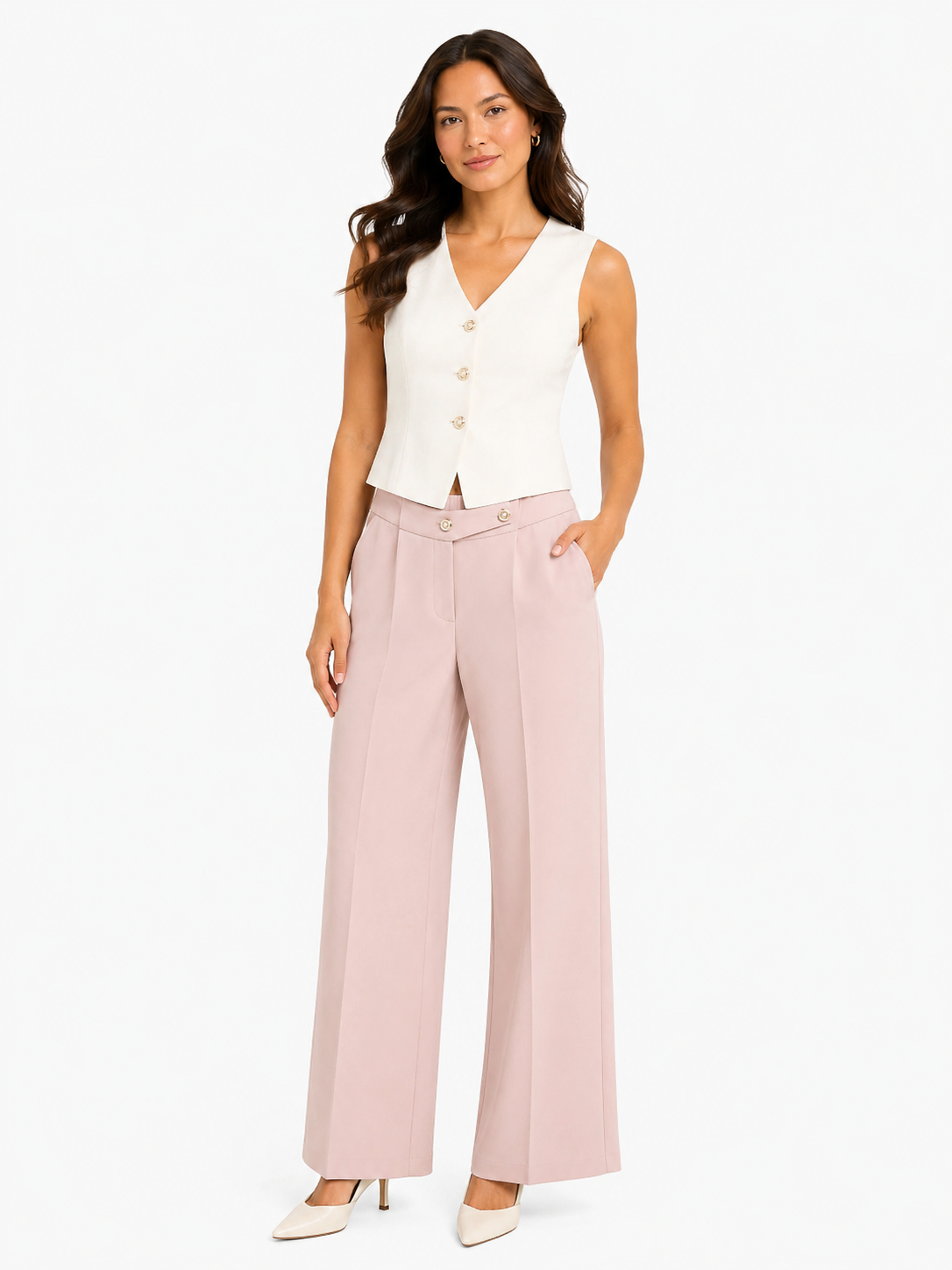 Elegant blush tailored wide-leg pants