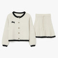 Cream Knit Cardigan and Skirt Set with Black Trim