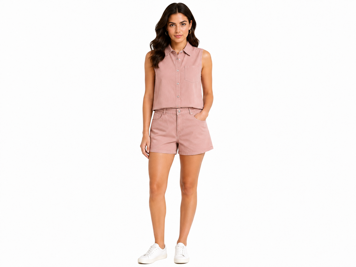 Blush pink sleeveless shirt&short set