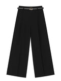 Black Wide-Leg Trousers with Belt Detail