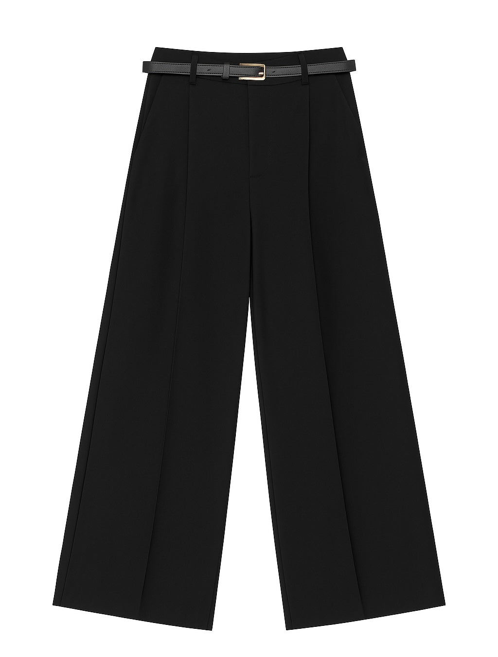 Black Wide-Leg Trousers with Belt Detail