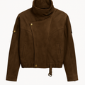 Brown Suede Asymmetric Zip Jacket with High Collar