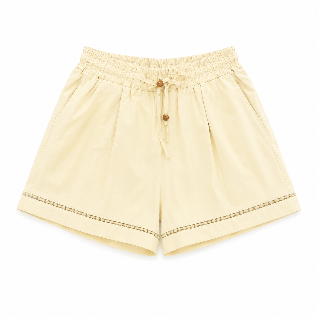 Pastel yellow drawstring trim shorts