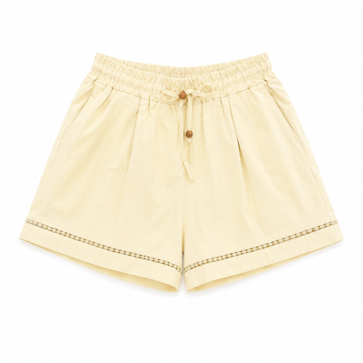 Pastel yellow drawstring trim shorts