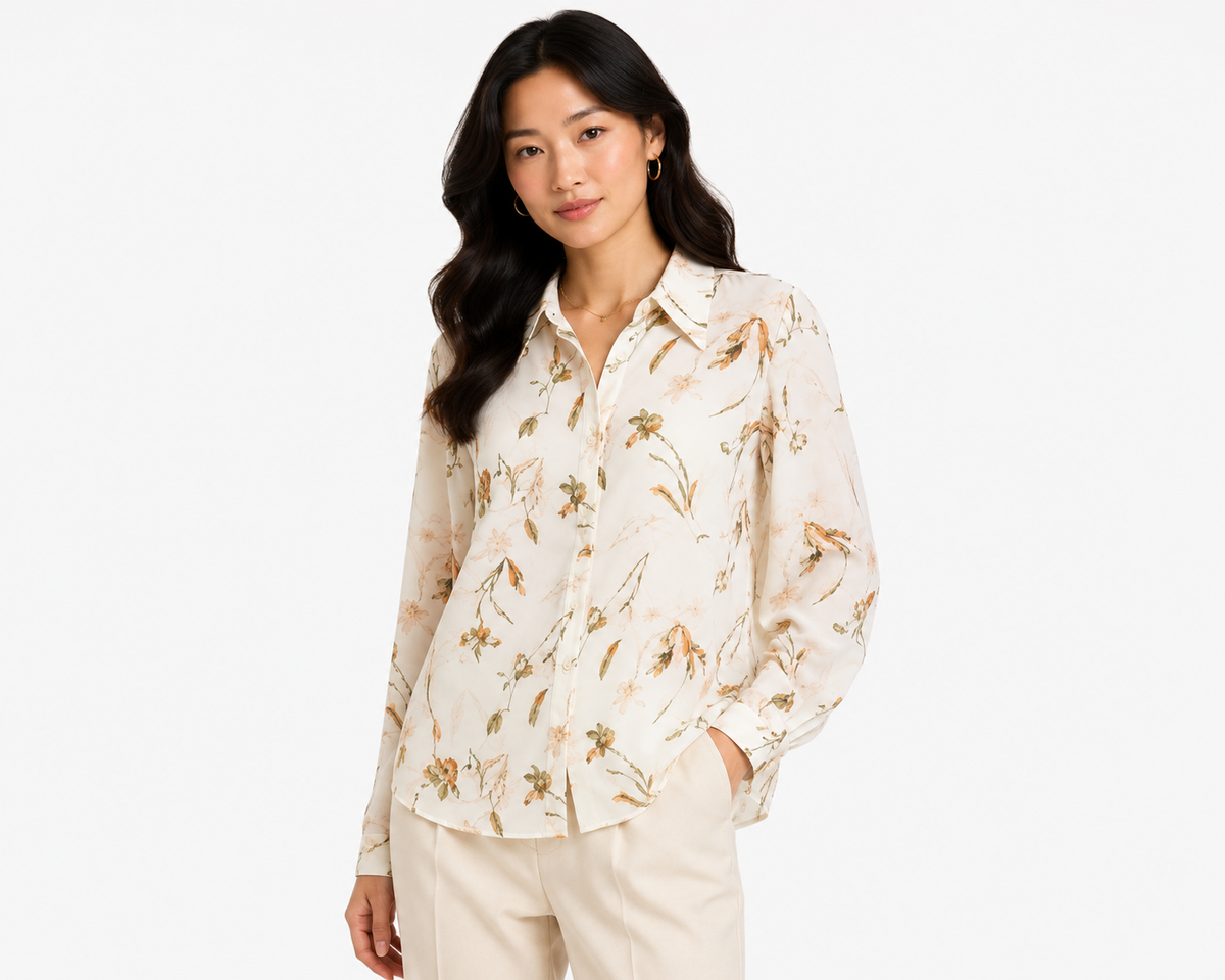 Elegant floral print long sleeve blouse