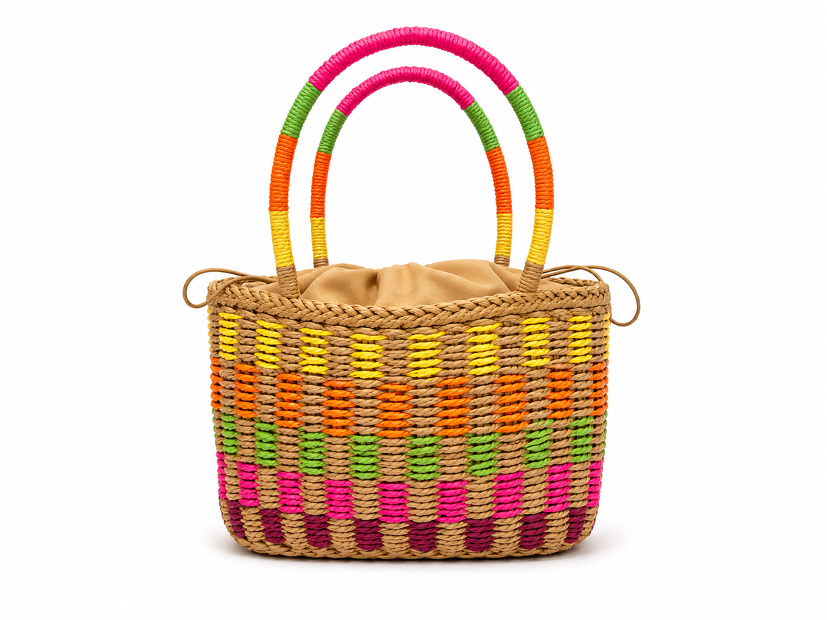 Rainbow woven basket bag