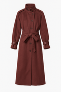 Long Belted Wool Coat with High Collar