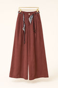 Rust Wide-Leg Trousers with Scarf Belt Detail