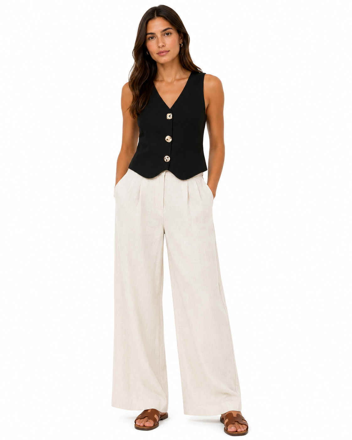 Women’s Black Knit Vest with Gold Statement Buttons