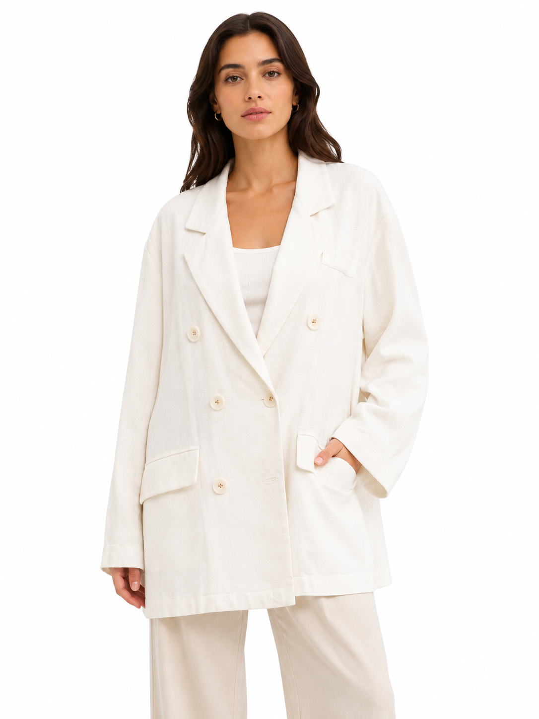 Ivory linen double-breasted blazer