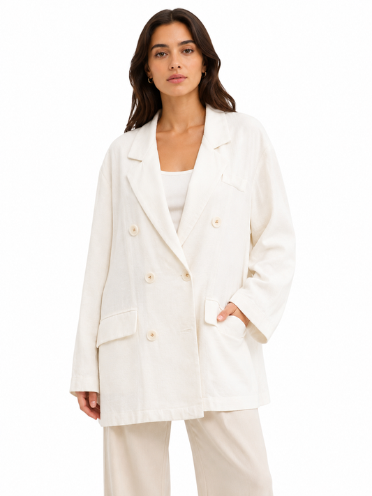 Ivory linen double-breasted blazer