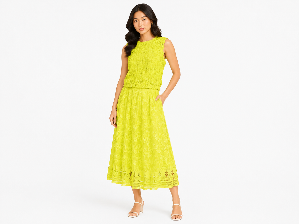 Neon lace crop top& maxi skirt set