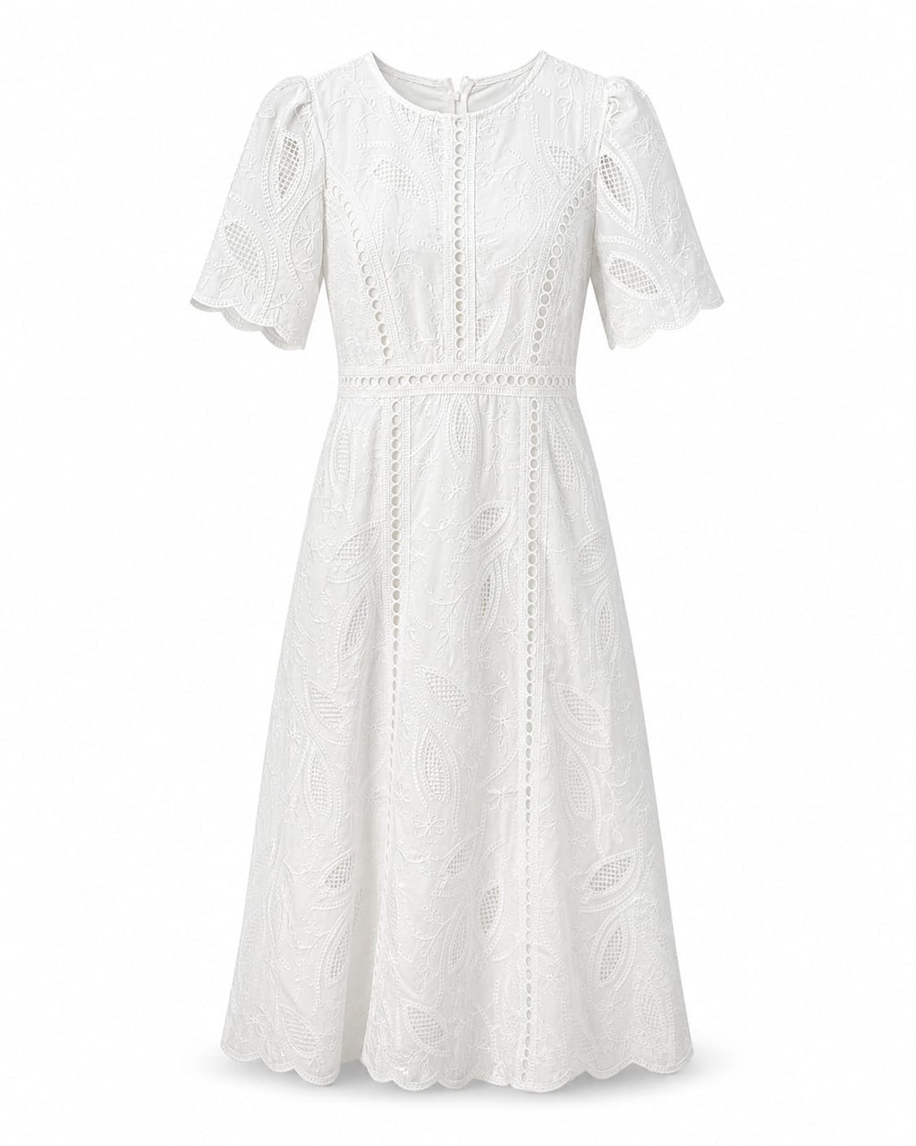 White Embroidered Lace Midi Dress