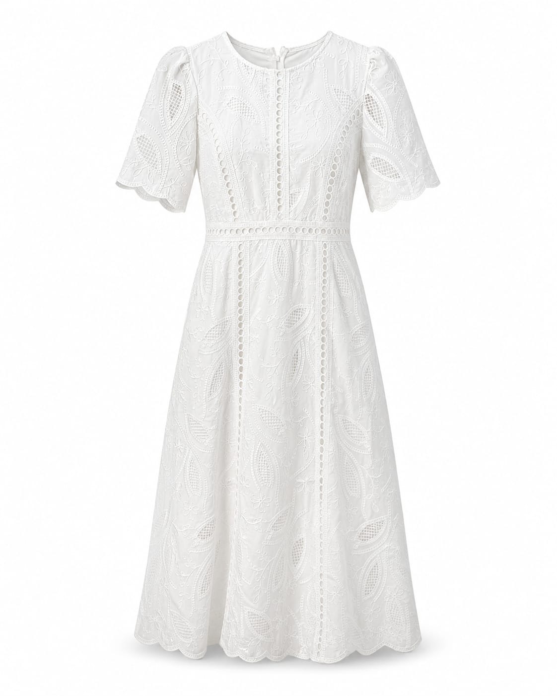 White Embroidered Lace Midi Dress