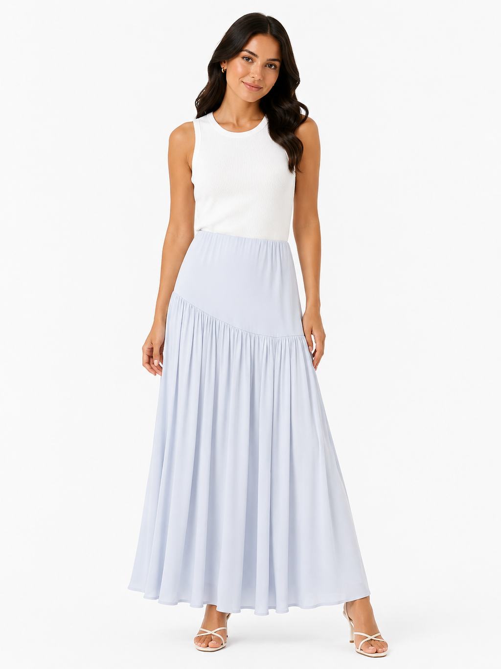 Women’s Light Blue Flowy Tiered Maxi Skirt