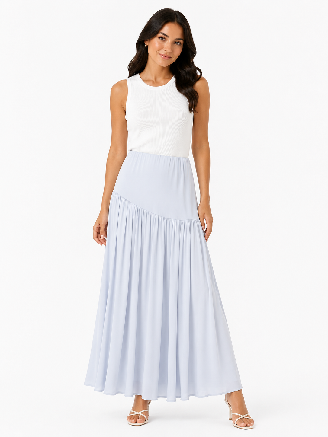 Women’s Light Blue Flowy Tiered Maxi Skirt
