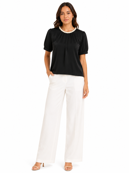 Black pearl neckline blouse