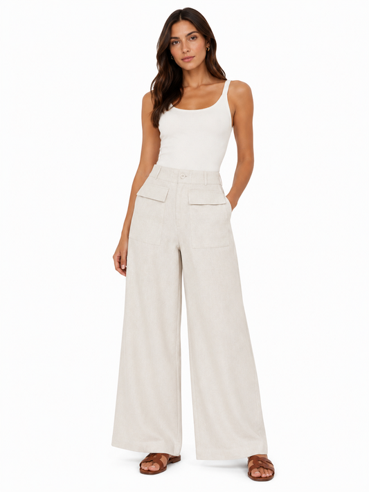 Women’s Ivory Linen-Blend Utility Wide-Leg Pants