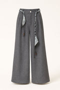 Grey Wide-Leg Trousers with Scarf Belt Detail”