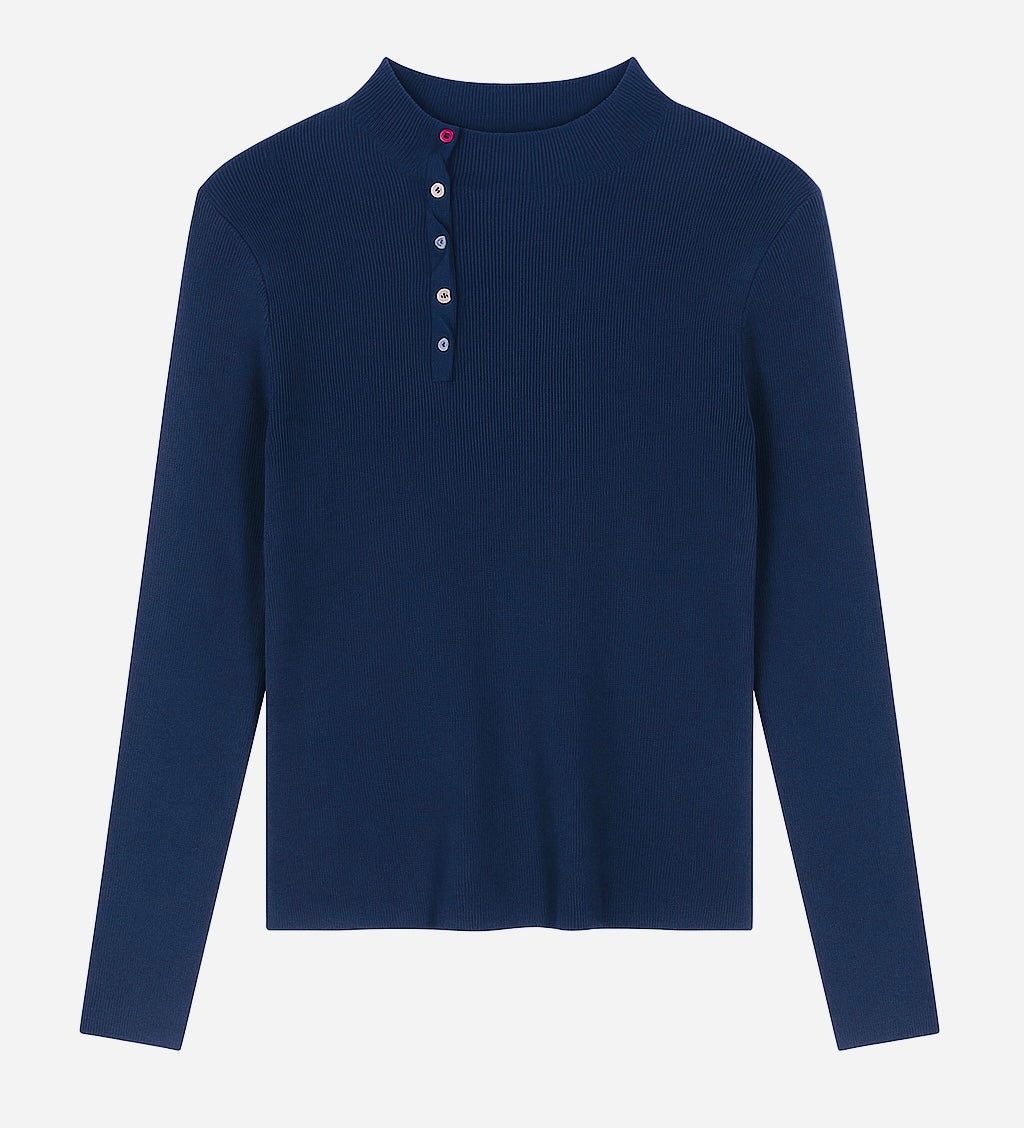 Navy Half-Button Sweater Top