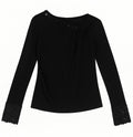 Black Long-Sleeve Blouse – Beaded Neckline & Lace Cuff Detail