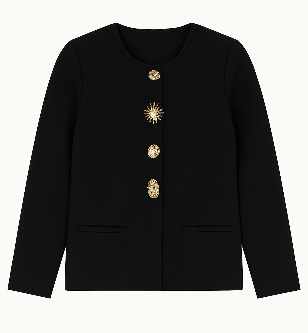 Black Structured top with Statement Gold Buttons