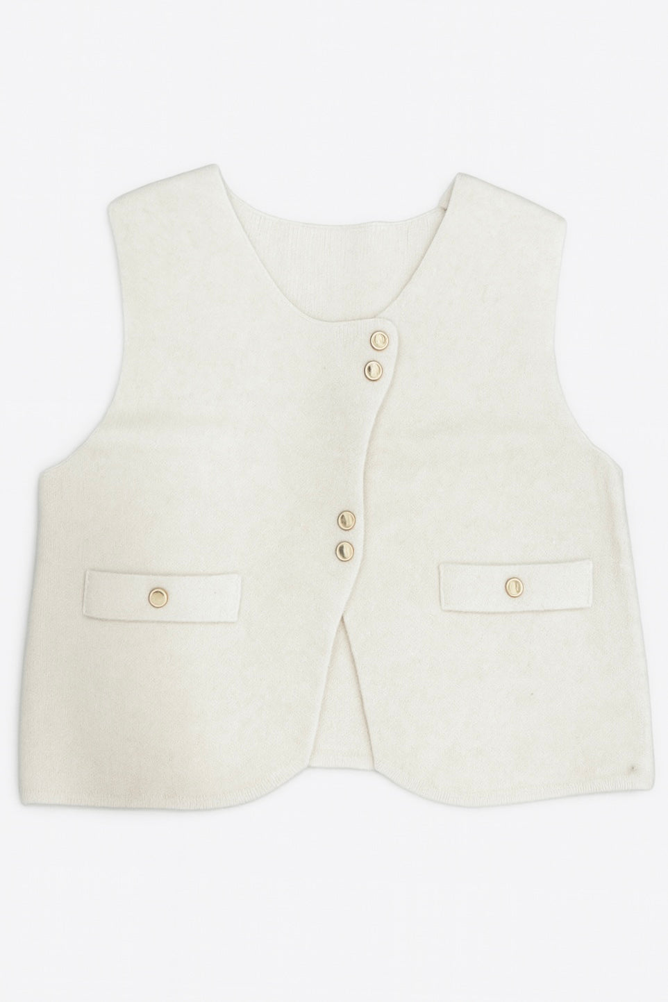 Ivory Wool-Blend Button Vest