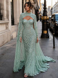 Seafoam Imperial Cape Gown