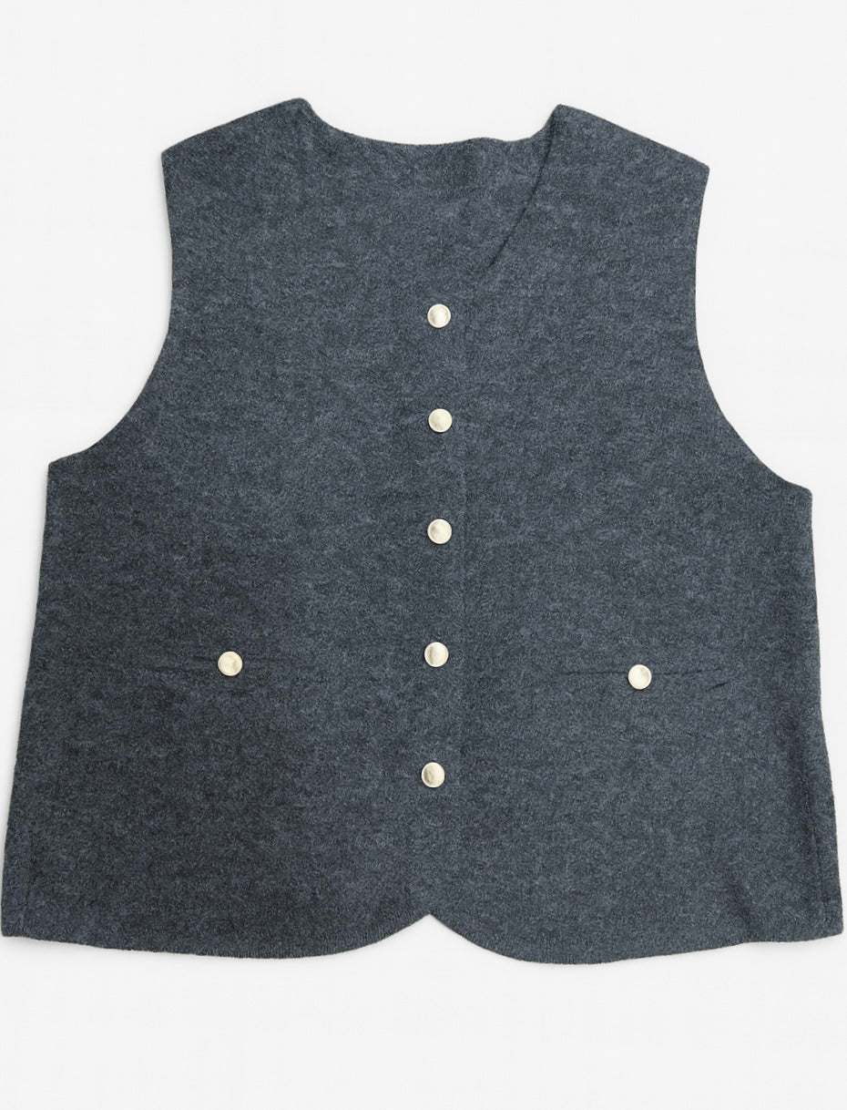 Charcoal Wool-Blend Button Vest