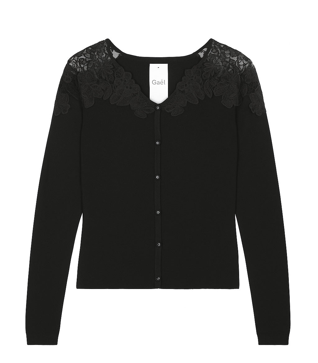 Black Lace Shoulder Button-Up sweater
