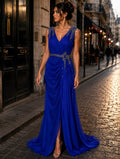 Royal Sapphire Embellished Evening Gown