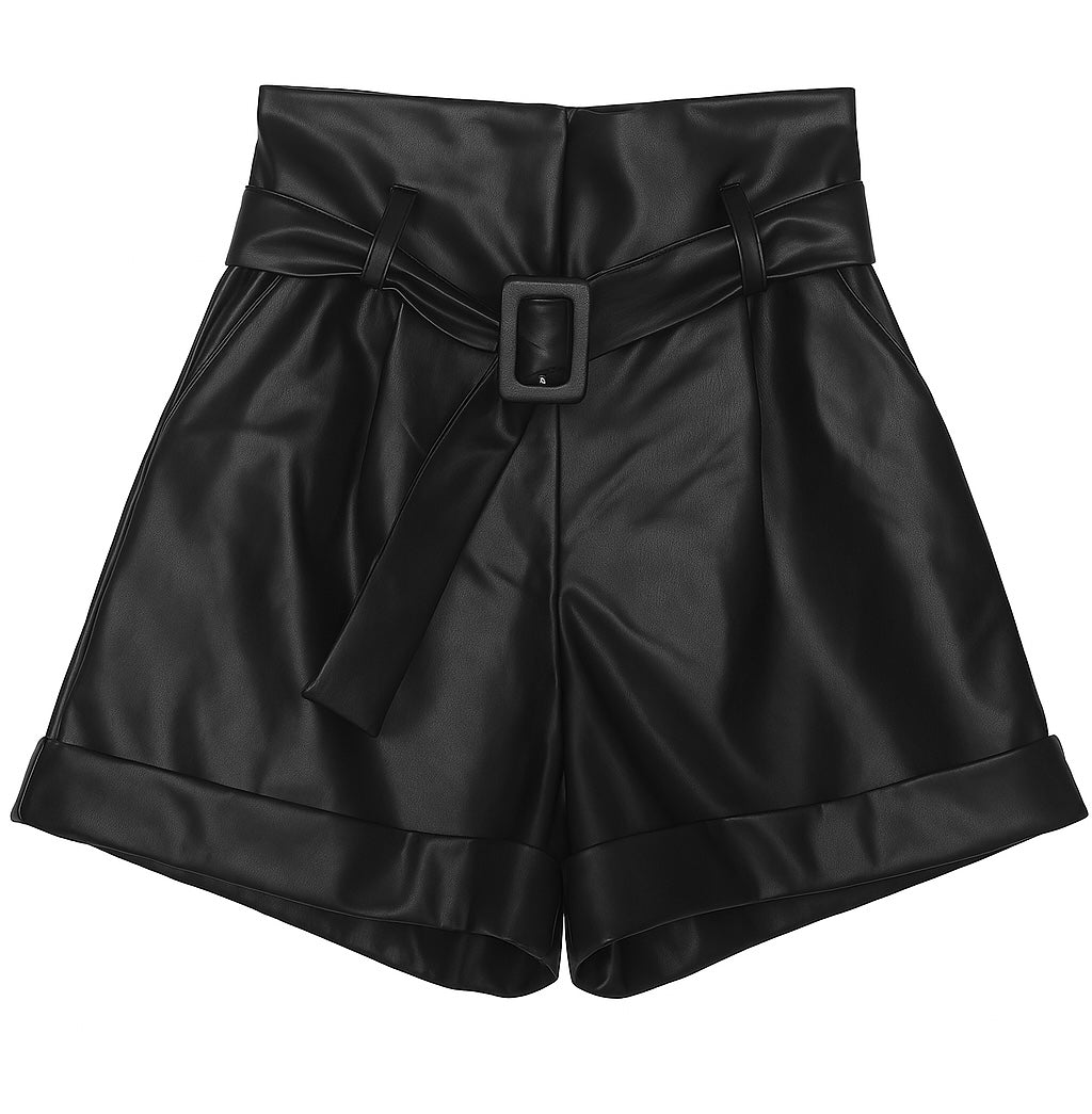 Black Faux Leather Wrap short