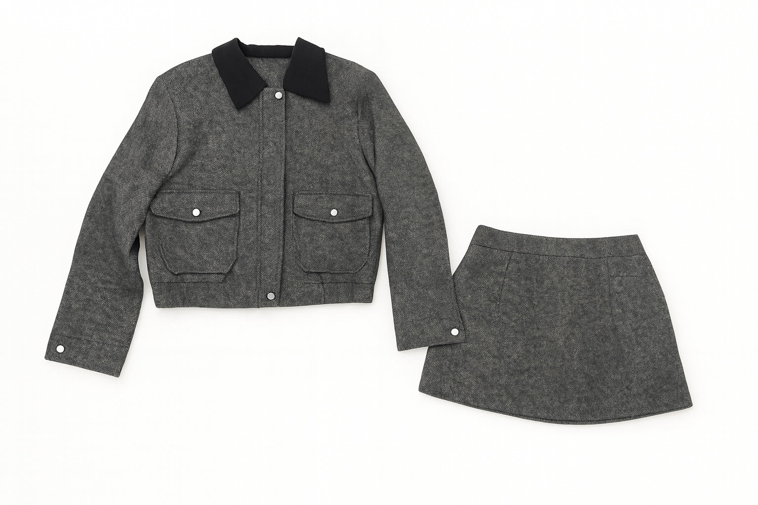 Heather Grey Two-Piece Set :Cropped Jacket & Mini Skirt