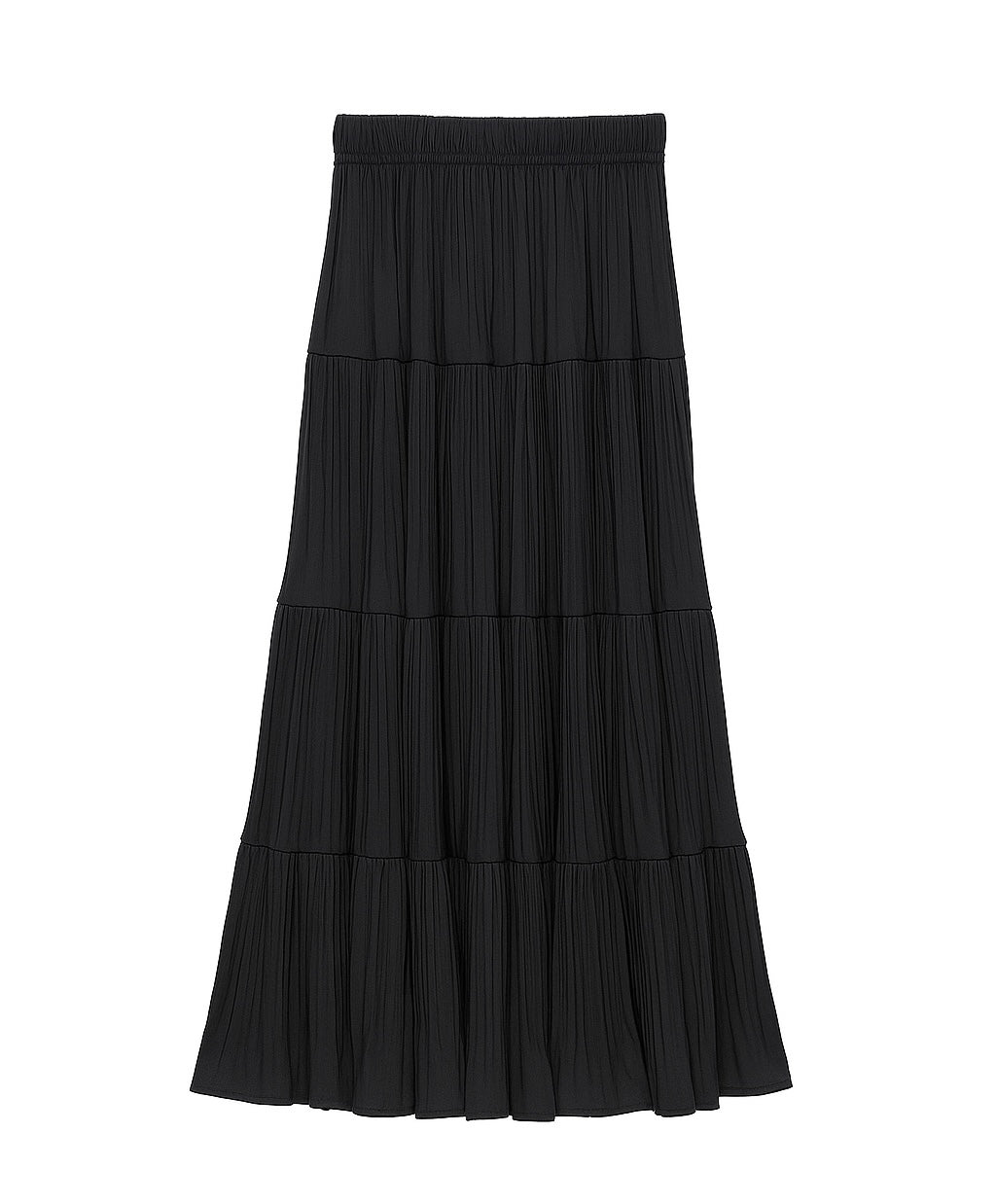 Black Pleated Tiered Maxi Skirt