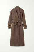 Long Suede Belted Trench Coat – Mocha Brown