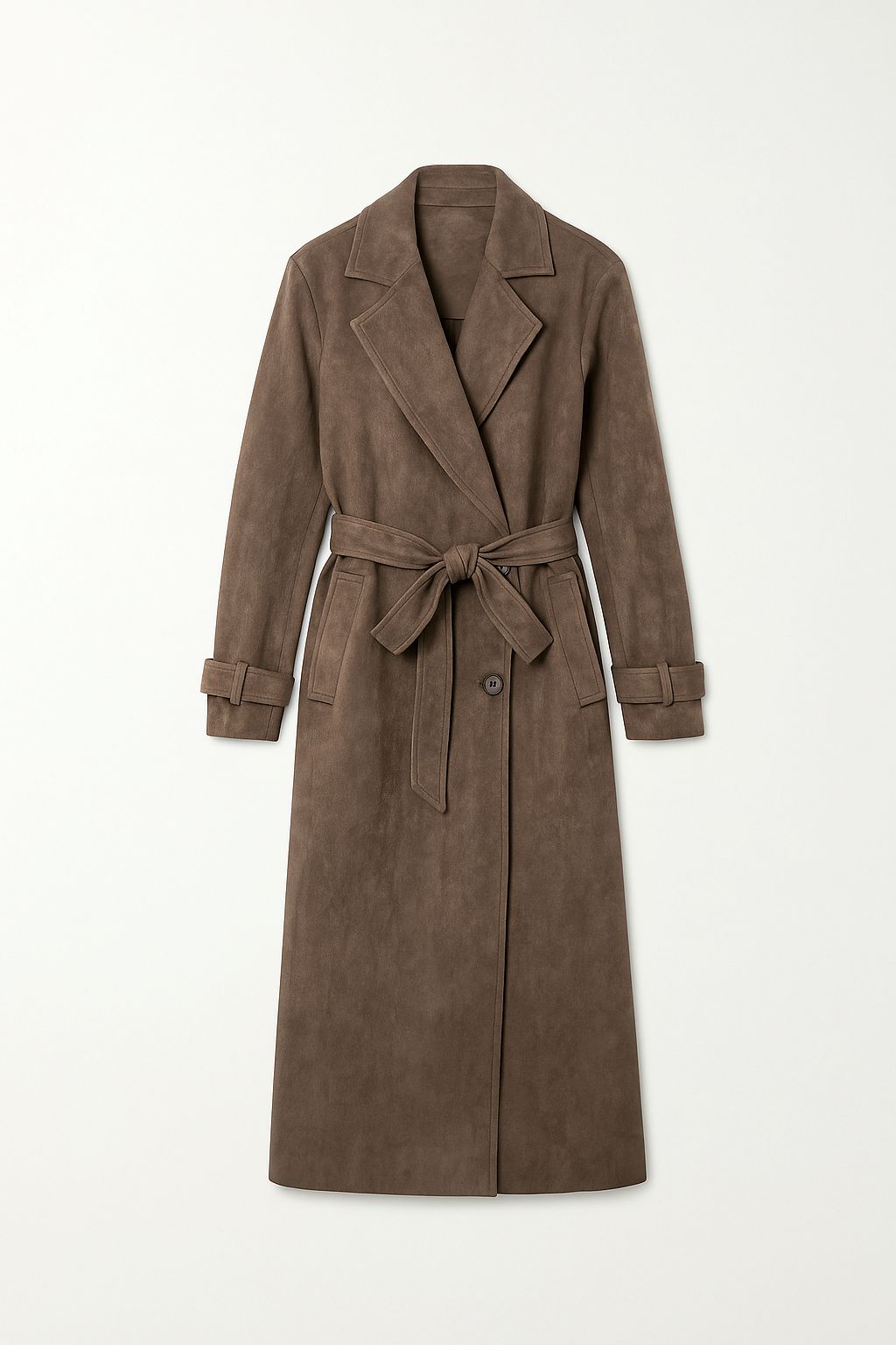 Long Suede Belted Trench Coat – Mocha Brown