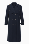 Navy Double-Breasted Trench Coat with Belted Cuffs