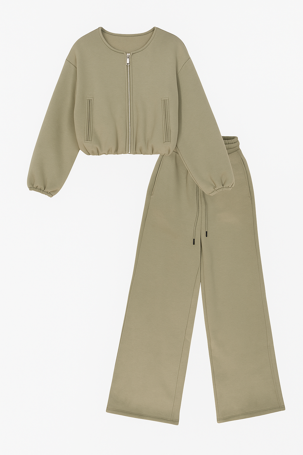 Zip-Up Sweatshirt and Wide-Leg Lounge Pants Set