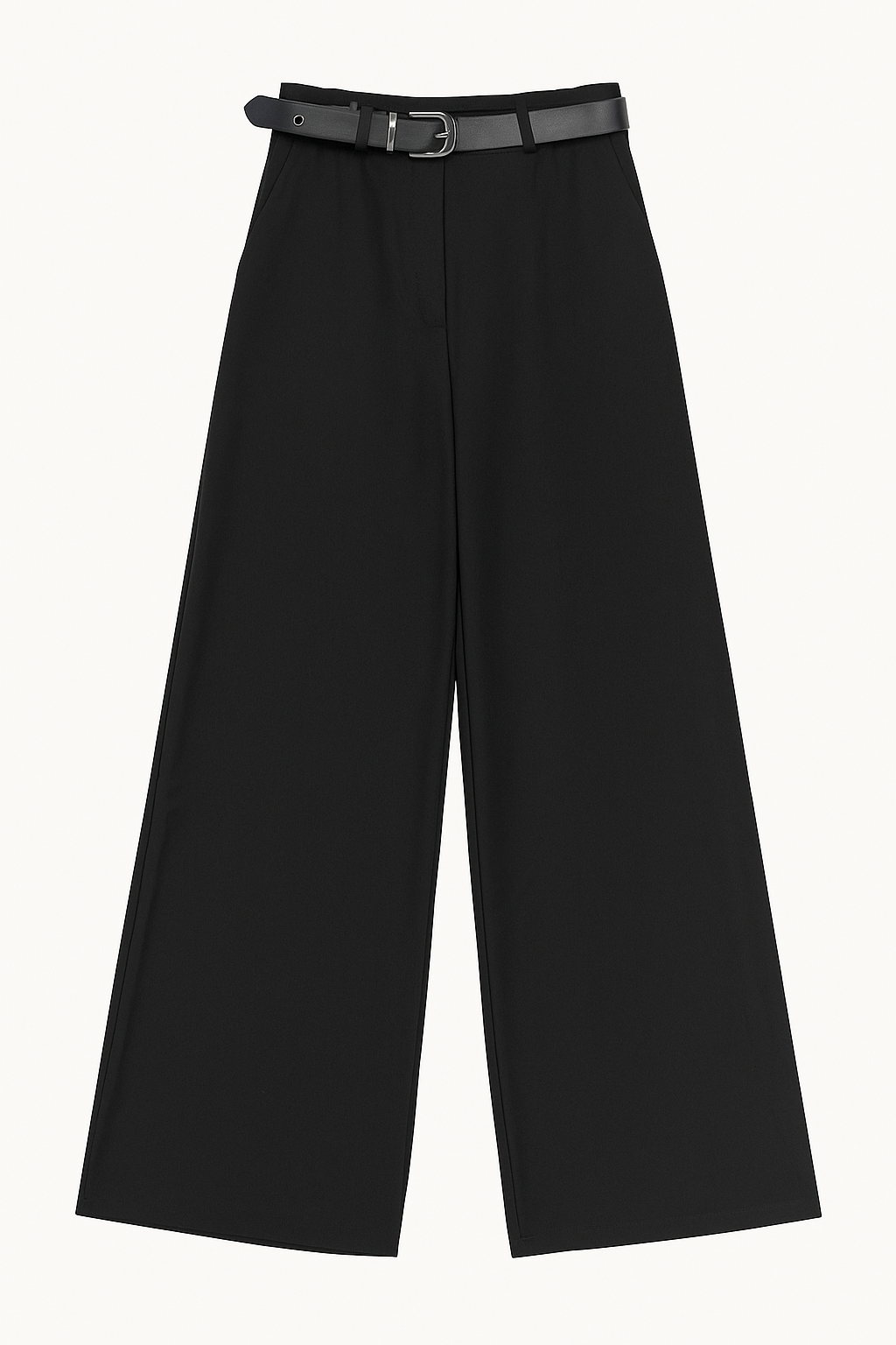 Black Wide-Leg Trousers with Belt Detail