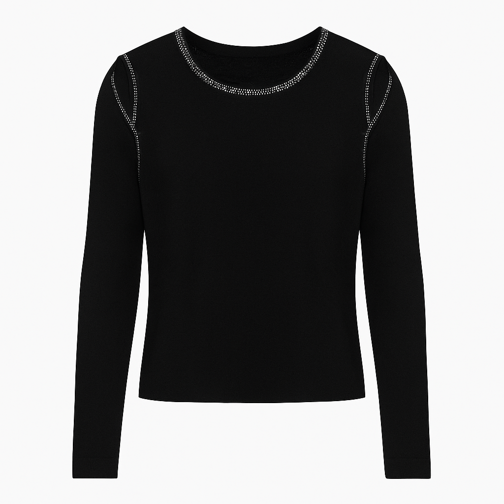 Black Long-Sleeve Top with Keyhole Detail