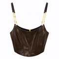 Brown Faux Leather Corset Top with Gold Chain Straps