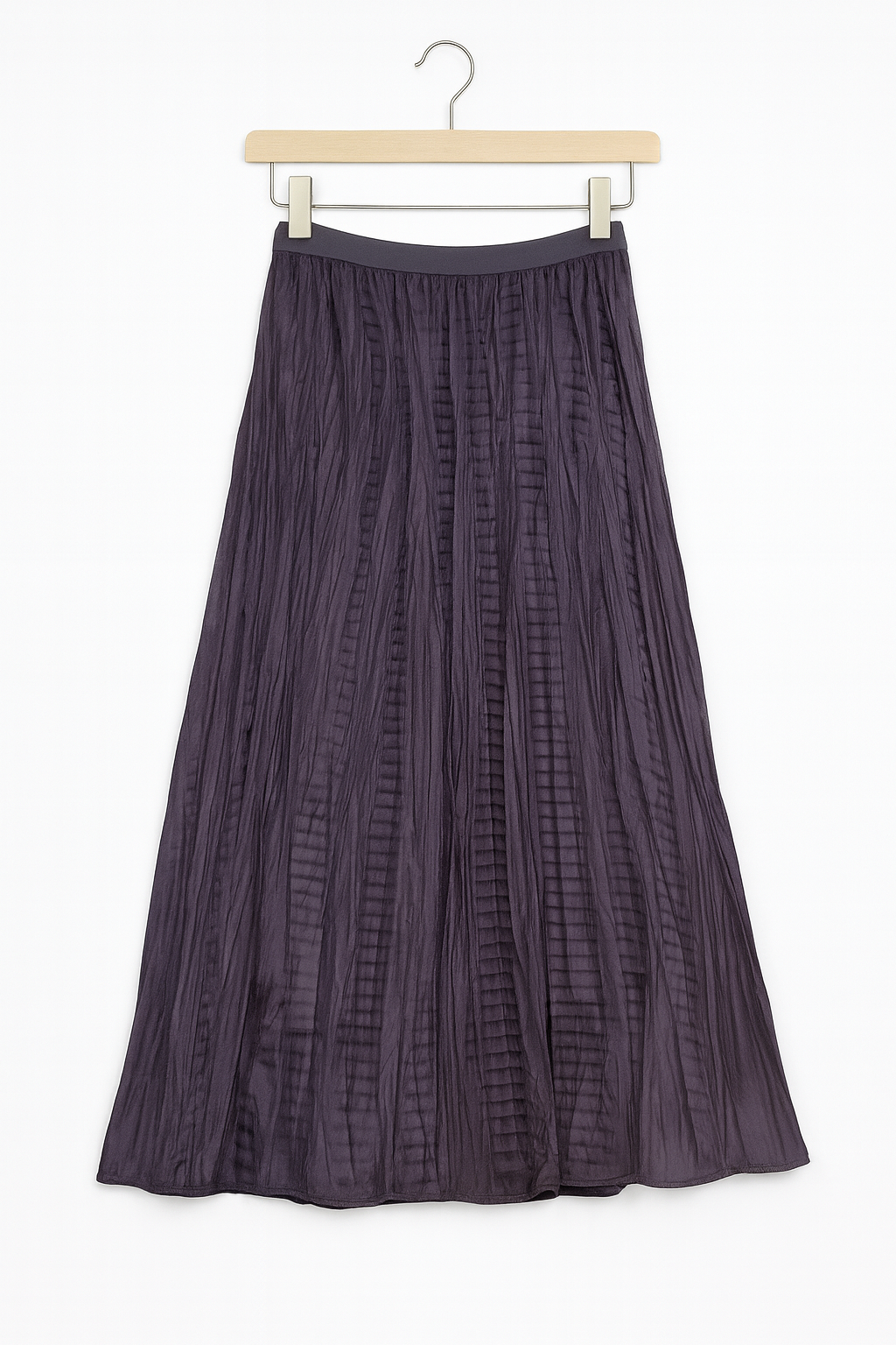 Crinkle Grid Pleated Long Skirt