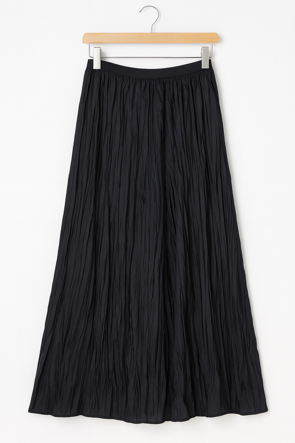 Black Textured Pleated Maxi Skirt